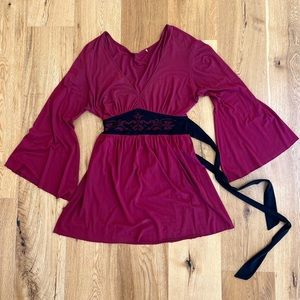 Women’s Red/Black Wrap Dress w/ Bell Sleeves